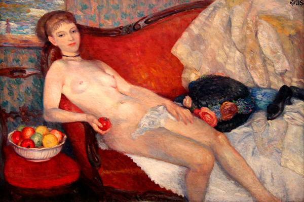 Nude with Apple painting (1910) by William J. Glackens at Brooklyn Museum. Brooklyn, NY.