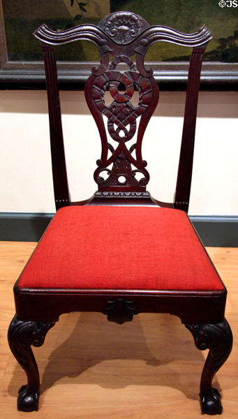 Mahogany side chair (c1760) a Chippendale copy made in Philadelphia at Brooklyn Museum. Brooklyn, NY.
