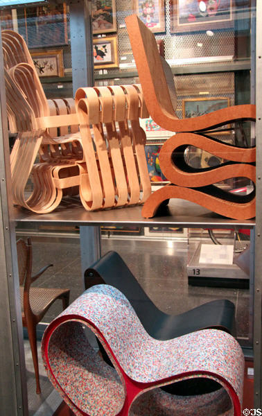 Collection of modern bent-wood chairs at Brooklyn Museum. Brooklyn, NY.