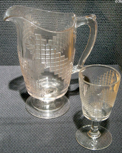 Pressed glass pitcher & goblet (c1885) attrib. Ripley Co. of Pittsburgh, PA at Brooklyn Museum. Brooklyn, NY.