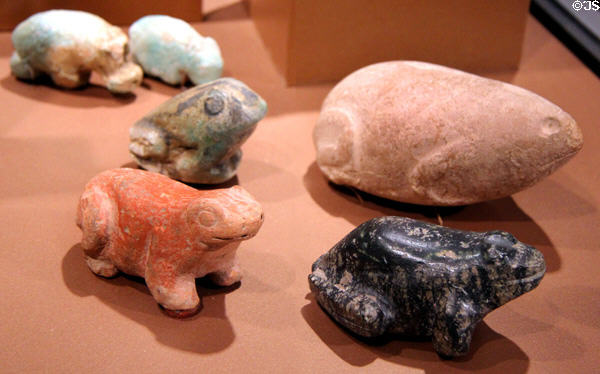 Egyptian carved stone frogs (c3100-2675 BCE / Dynasty 1 & 2(?)) probably from Abydos at Brooklyn Museum. Brooklyn, NY.