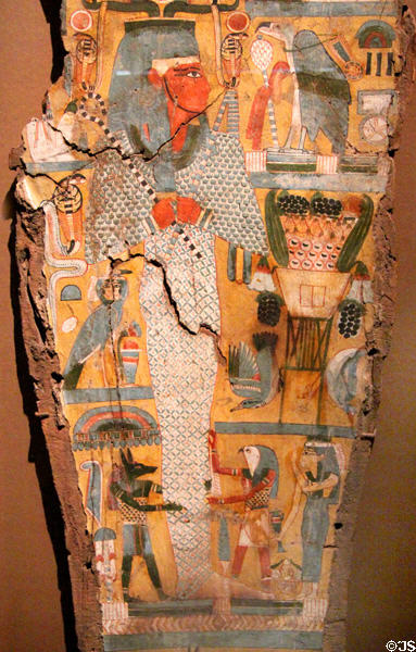 Egyptian painted coffin interior (c11070-945 BCE / Dynasty 21) probably from Thebes at Brooklyn Museum. Brooklyn, NY.