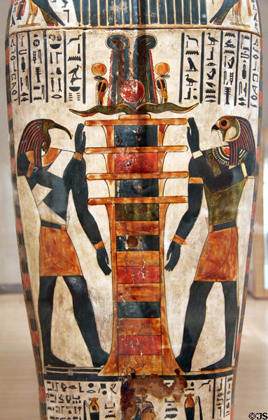 Detail of Egyptian cartonnage of Nespanetjerenpare (c975-718 BCE / Dynasty 22) possibly from Thebes at Brooklyn Museum. Brooklyn, NY.
