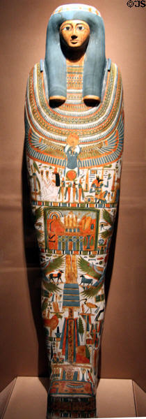 Egyptian cartonnage of Gautseshenu (c700-650 BCE / Dynasty 25-26) probably from Thebes at Brooklyn Museum. Brooklyn, NY.
