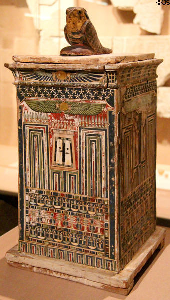 Egyptian canopic chest (c380-30 BCE / Ptolemaic Dynasty) from Saqqara at Brooklyn Museum. Brooklyn, NY.