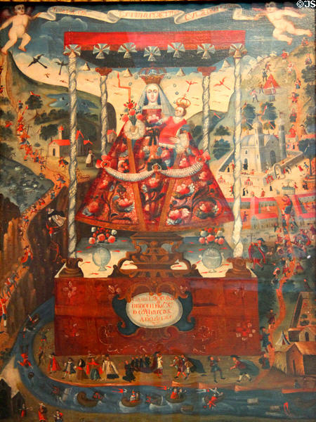 Our Lady of Cocharcas Under the Baldequin (1765) painting from Cuzco, Peru at Brooklyn Museum. Brooklyn, NY.