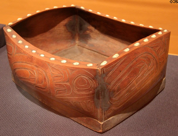 Haida bent-corner bowl (late 19th -early 20thC) from Skidgate, Queen Victoria Islands, BC at Brooklyn Museum. Brooklyn, NY.