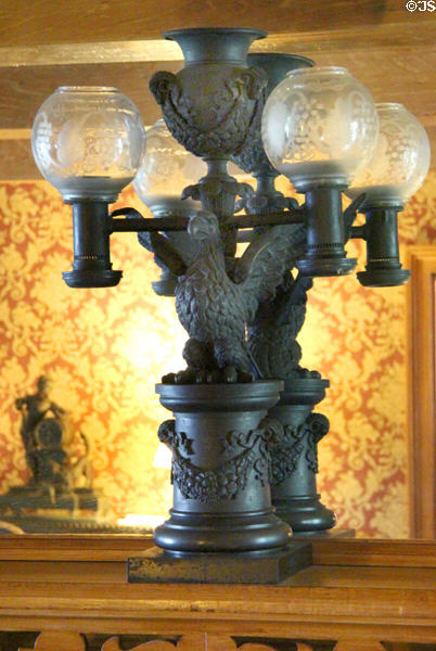 Argand oil lamps lifted by eagle at Alice Austen House Museum. Staten Island, NY.