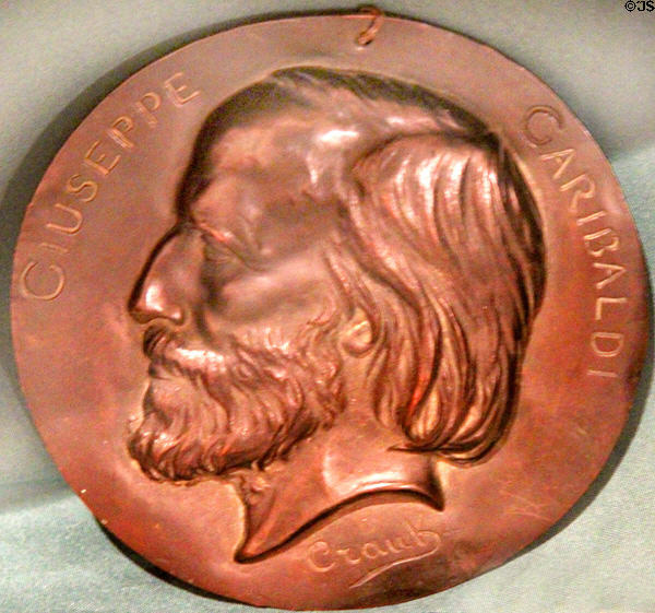 Sculpted medal of Giuseppe Garibaldi by Gustave Adolphe Désiré Crauk at Garibaldi-Meucci Museum. Staten Island, NY.
