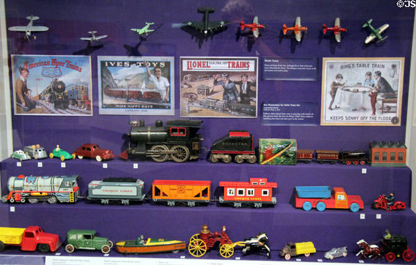 Toy collection of trains, planes & cars at Historic Richmond Town Museum. Staten Island, NY.