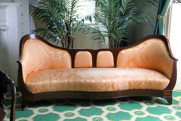 Upholstered sofa (1820-40) in sitting room at Lindenwald. Kinderhook, NY.