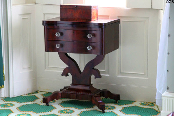 Sewing or work table on casters in sitting room at Lindenwald. Kinderhook, NY.