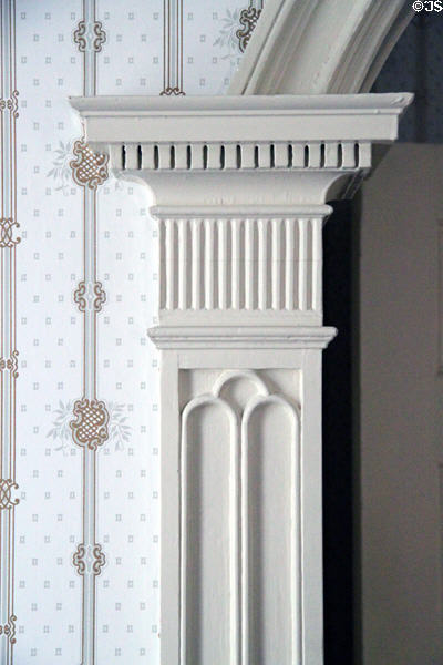 Neoclassical column & wallpaper detail at Lindenwald. Kinderhook, NY.