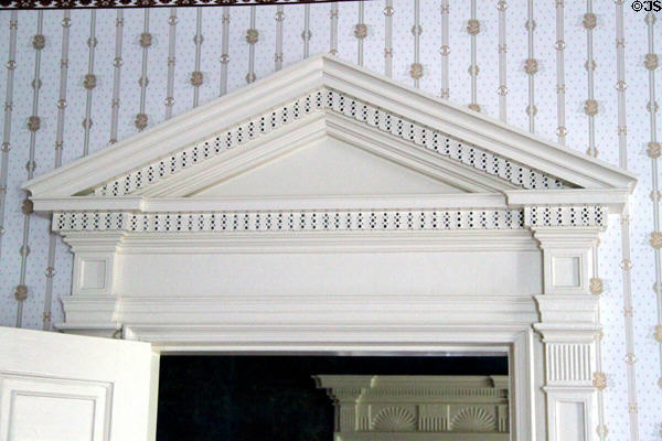 Neoclassical pediment of breakfast room doorway at Lindenwald. Kinderhook, NY.
