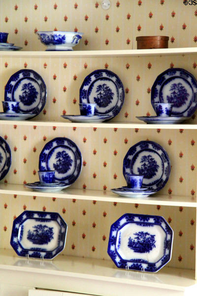 Davenport Amoy Flow Blue Ironstone China plates (c1845) at Lindenwald. Kinderhook, NY.