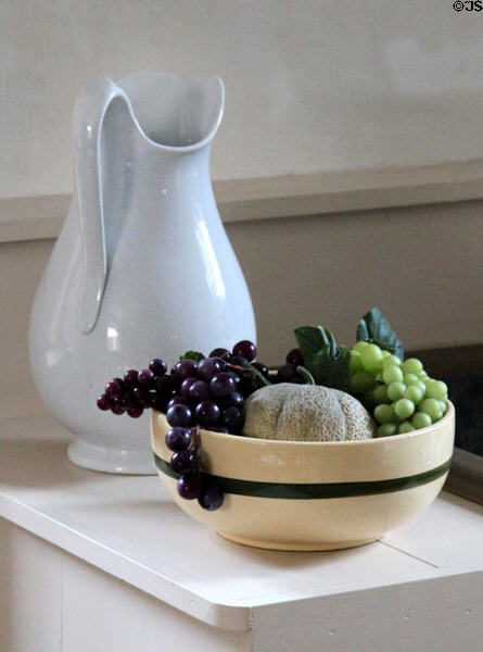 White ironstone pitcher & ceramic bowl in kitchen at Lindenwald. Kinderhook, NY.