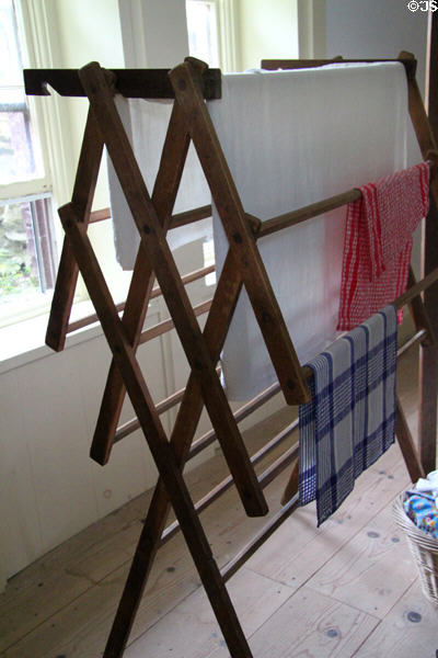 Expanding clothes drying rack in wash-room (laundry room) at Lindenwald. Kinderhook, NY.