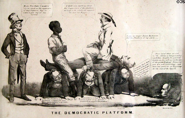 The Democratic Platform political cartoon (1856) prob. Louis Maurer for Currier & Ives at Lindenwald. Kinderhook, NY.