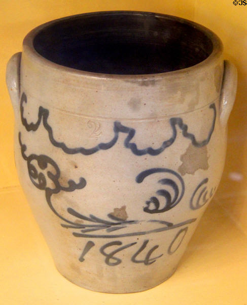 Stoneware crock (1840) from Long Island at Old Bethpage Village. Old Bethpage, NY.