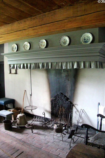 Schenck House kitchen fireplace at Old Bethpage Village. Old Bethpage, NY.