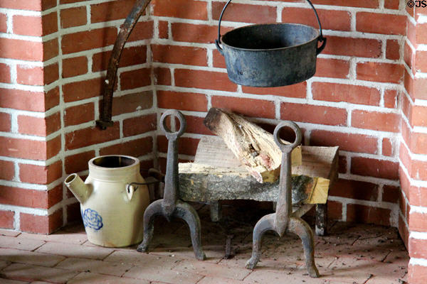 Stoneware crock with spout by fireplace in Searing Doctor's Office at Old Bethpage Village. Old Bethpage, NY.