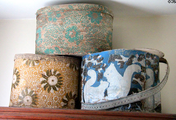 Hatboxes in Layton Home at Old Bethpage Village. Old Bethpage, NY.