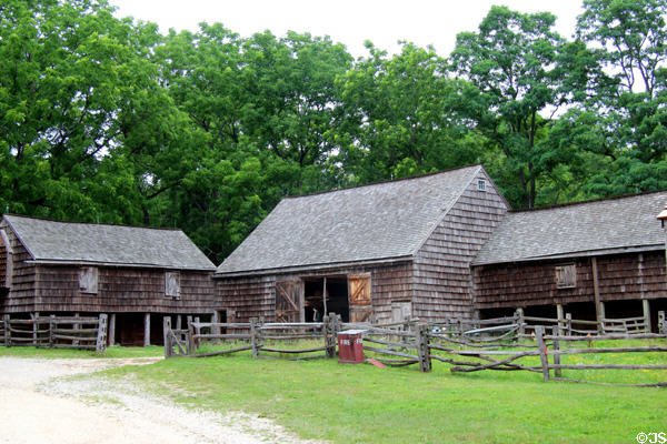 Powell Farm Underhill barn (1750) at Old Bethpage Village. Old Bethpage, NY.