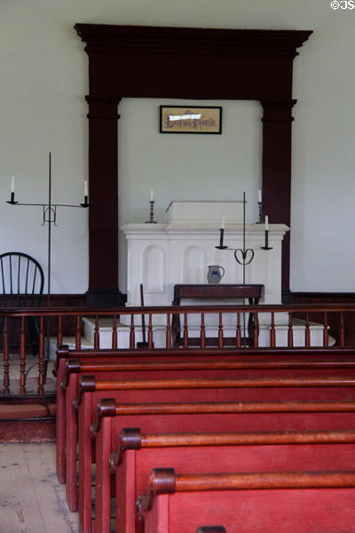 Interior Manetto Hill Church (1857) at Old Bethpage Village. Old Bethpage, NY.