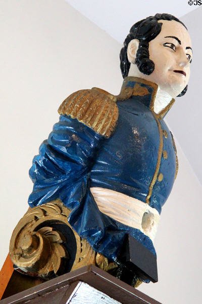 Ship figurehead of blue-coated ship's officer at Whaling Museum. Cold Spring Harbor, NY.