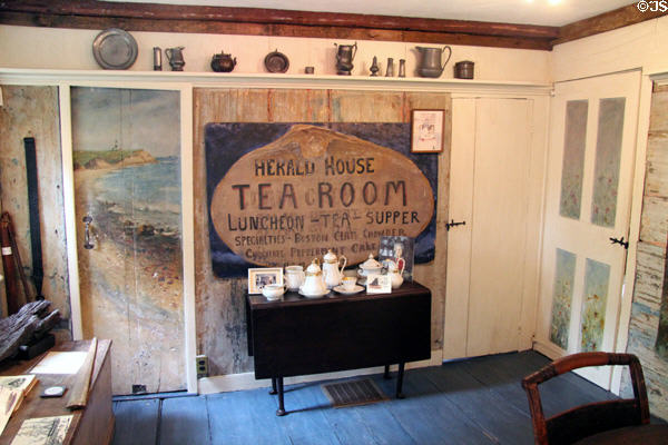 Herald House Tea Room antique wooden sign at Annie Cooper Boyd House museum. Sag Harbor, NY.