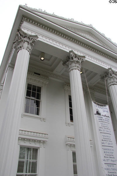 Neoclassical columns of Sag Harbor Whaling Museum. Sag Harbor, NY.
