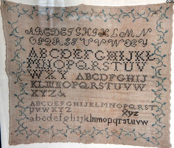 Vintage alphabet sampler by unknown at Sag Harbor Whaling Museum. Sag Harbor, NY.