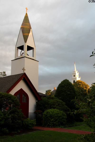 St Ann's Episcopal Church (2463 Main St) with spire of Presbyterian Church in background. Bridgehampton, NY.
