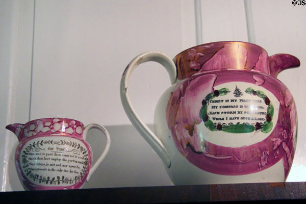 Lusterware jugs with folk wisdom sayings at Home Sweet Home Museum. East Hampton, NY.