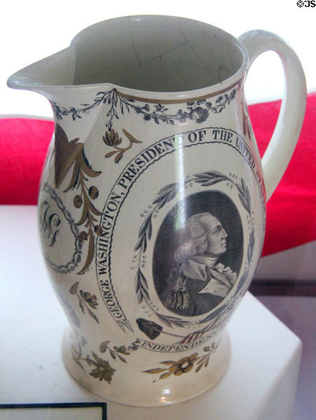 Transfer printed creamware pitcher (c1802) with portrait of George Washington at Home Sweet Home Museum. East Hampton, NY.