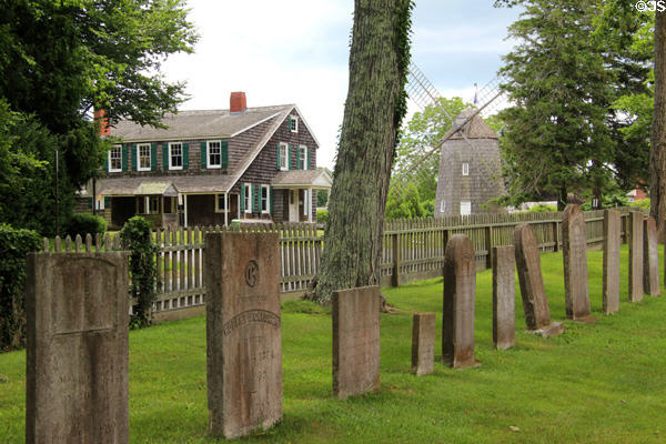 Burying Ground tombstones, Mill Cottage & Gardiner Windmill (James Lane). East Hampton, NY.