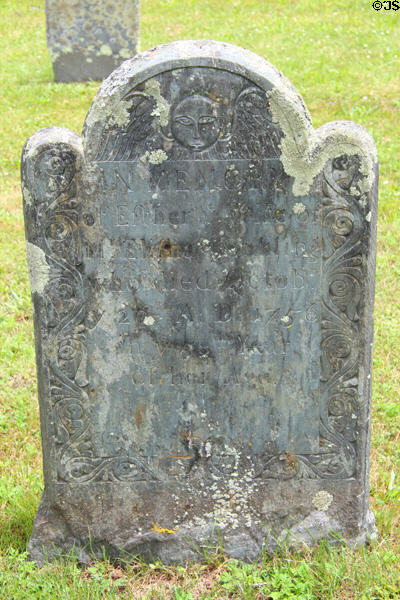 Old tombstone (1756) in South End Burying Grounds. East Hampton, NY.