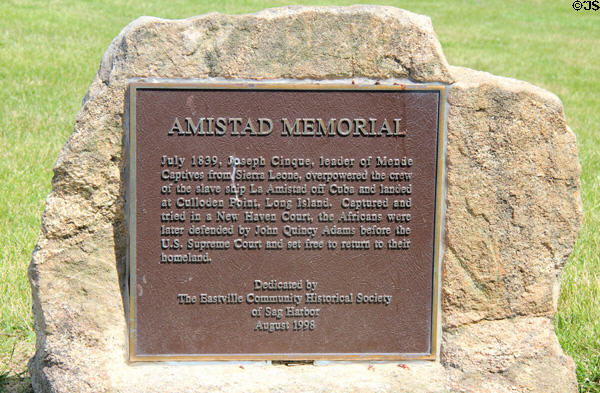 Amistad Memorial plaque at Montauk Lighthouse near Culloden Point where enslaved Africans landed after overpowering crew of La Amistad. Montauk, NY.