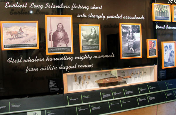 Information display about the history of whaling on Long Island at Montauk Lighthouse museum. Montauk, NY.