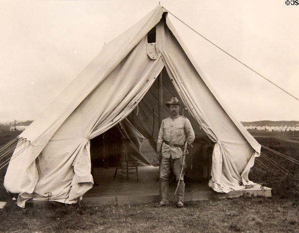 Photo of Teddy Roosevelt at Camp Wikoff Montauk at end of Spanish American War at Montauk Lighthouse museum. Montauk, NY.