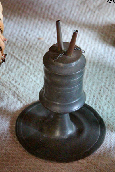 Pewter whale oil lamp at Thomas Halsey Homestead. South Hampton, NY.