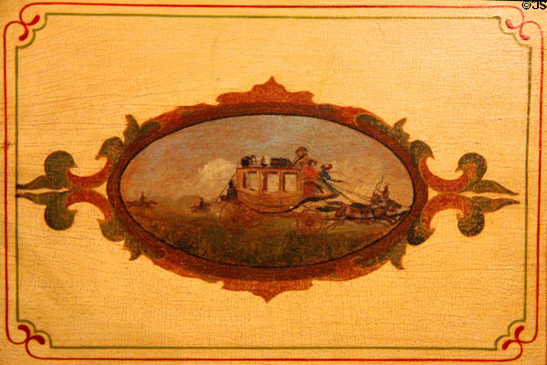 Concord coach door painting (1866) prob. by John Burgum for Abbot-Downing Co. of Concord, NH at carriage collection of Long Island Museum. Stony Brook, NY.