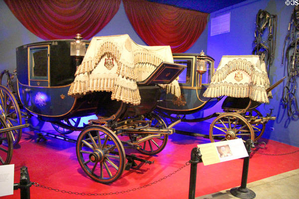 State coach (c1850) by M. Staubwasser of Munich Germany & Chariot (c1875) by Binder Aine of Paris France at carriage collection of Long Island Museum. Stony Brook, NY.