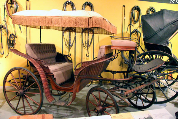 Vis-à-Vis with wicker basket body (1906) by Brewster & Co. of New York City at carriage collection of Long Island Museum. Stony Brook, NY.