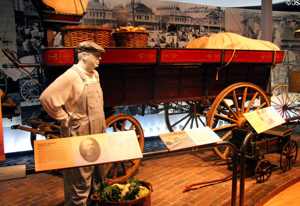 Market wagon (c1900) used to carry farm produce often via Long Island Railroad at carriage collection of Long Island Museum. Stony Brook, NY.