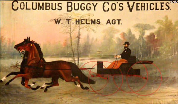 Columbus Fuggy Co's Vehicles advertising sign at carriage collection of Long Island Museum. Stony Brook, NY.