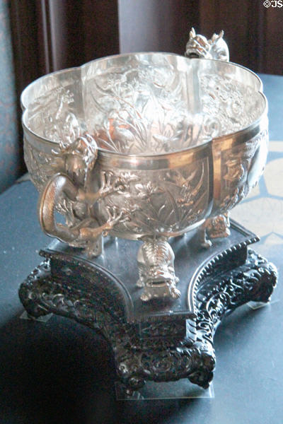 Silver dragon bowl from China in North Room at Roosevelt's House Sagamore Hill NHS. Cove Neck, NY.