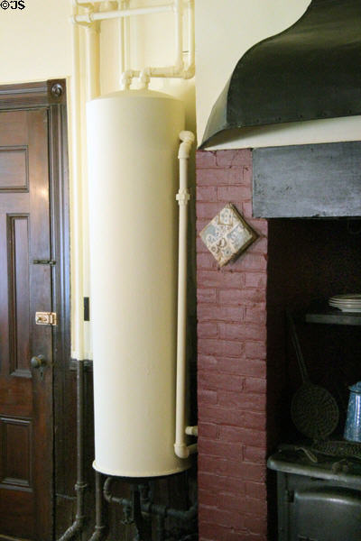 Water heater tank in kitchen at Roosevelt's Sagamore Hill NHS. Cove Neck, NY.