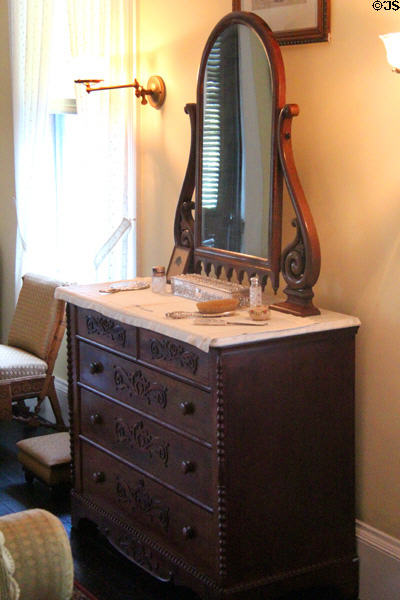 Dresser with mirror in master bedroom at Roosevelt's House Sagamore Hill NHS. Cove Neck, NY.