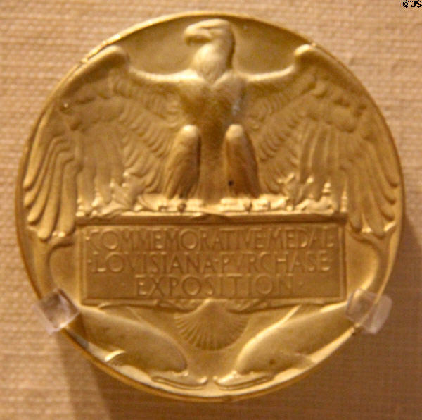 Commemorative medallion for Louisiana Purchase Exposition in St. Louis, MO (1904) at Old Orchard Museum at Sagamore Hill NHS. Cove Neck, NY.